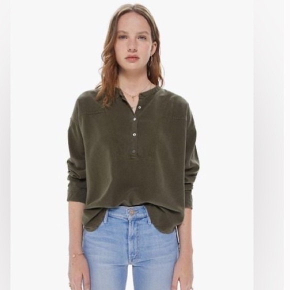 XiRENA Henley Silk Long-sleeve Top in Forest Green Sz M #G - Picture 1 of 4
